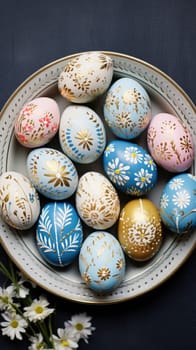 gold and pastel colorful easter egg, ai