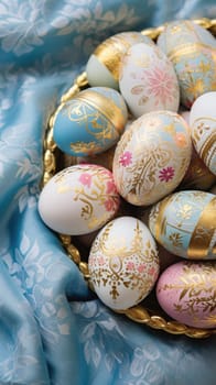 gold and pastel colorful easter egg, ai