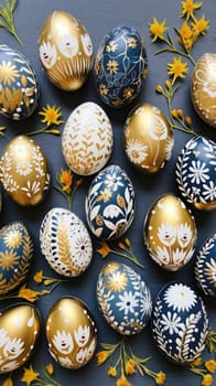 gold and pastel colorful easter egg, ai