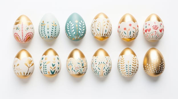 gold and pastel colorful easter egg, ai