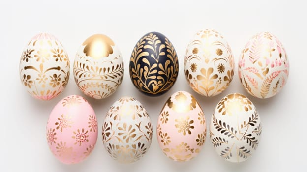 gold and pastel colorful easter egg, ai