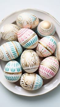 gold and pastel colorful easter egg, ai