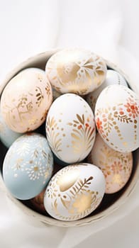 gold and pastel colorful easter egg, ai