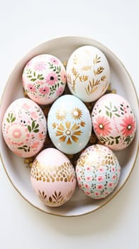 gold and pastel colorful easter egg, ai