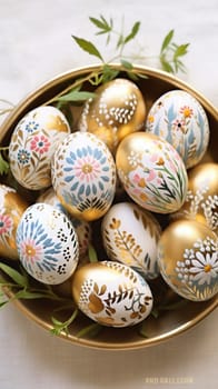 gold and pastel colorful easter egg, ai