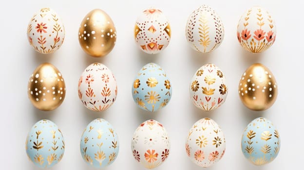 gold and pastel colorful easter egg, ai