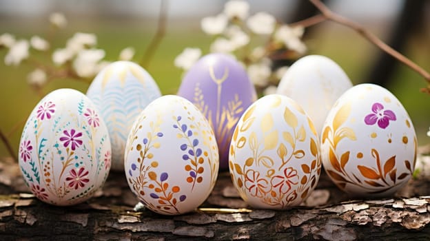 gold and pastel colorful easter egg, ai