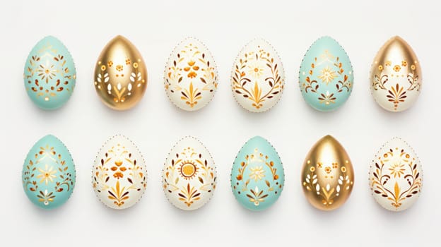 gold and pastel colorful easter egg, ai