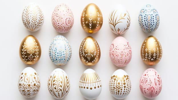 gold and pastel colorful easter egg, ai