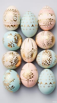 gold and pastel colorful easter egg, ai