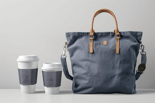 black leather bag isolated, mockup design. ai generated