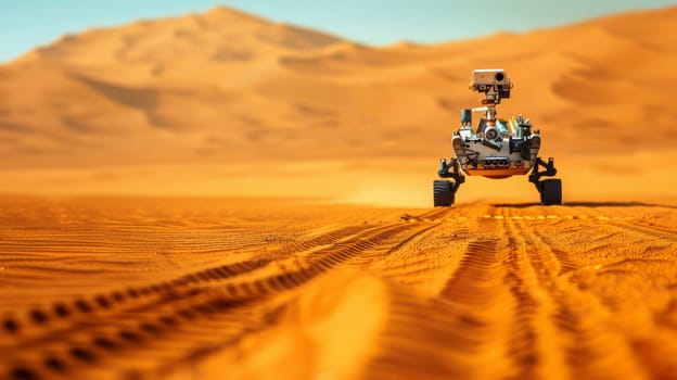Robot traversing expansive desert sand dunes