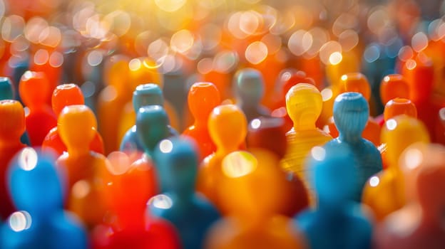 Close up of vibrant chess pieces in a row