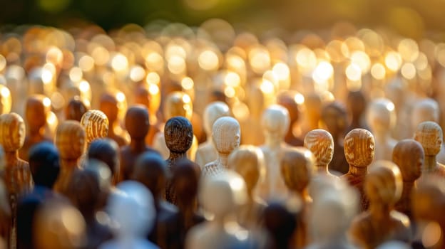 Golden Illuminated Crowd of Wooden Figures