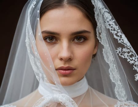 Portrait of a woman in a wedding veil. AI generation