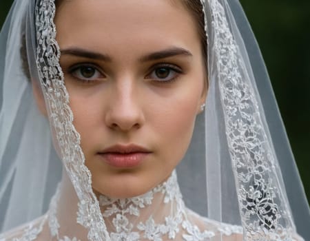 Portrait of a woman in a wedding veil. AI generation