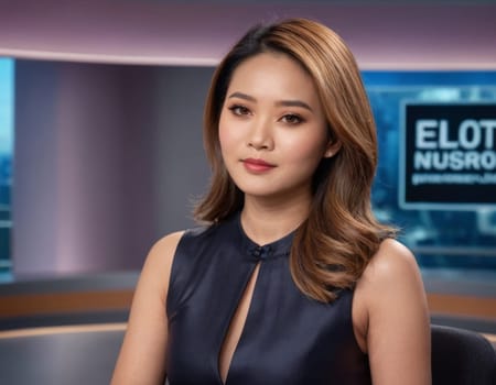 Asian woman daily news anchor. AI generation