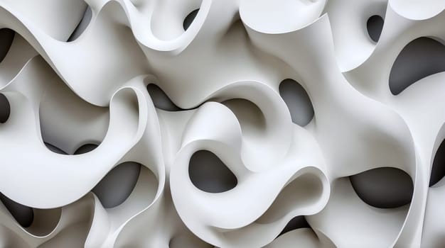 A close-up shot of a three-dimensional white wall sculpture featuring an intricate pattern of undulating organic shapes and smooth curves - Generative AI