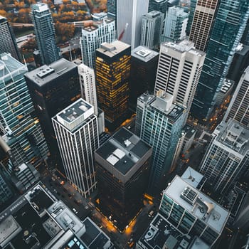 An urban landscape dominated by skyscrapers and tower blocks, with a mix of commercial buildings and condominiums, creating a stunning daytime cityscape view