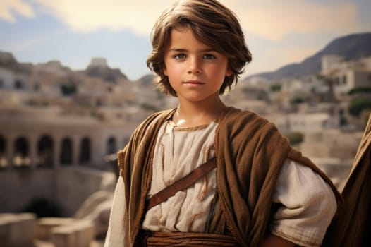 Historical Child boy ancient greek city. Culture people. Generate Ai
