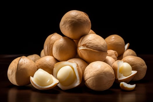 Nutritious Macadamia nuts. Food fruit fresh. Generate Ai