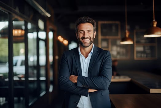 Positive Male entrepreneur smiles. Handsome work. Generate Ai