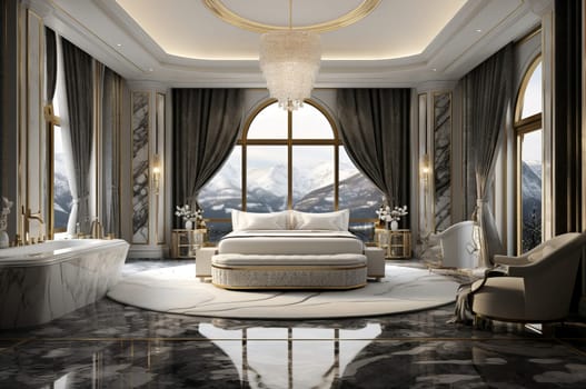 Majestic Marble white room. Floor studio. Generate Ai