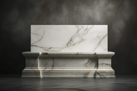 Grandiose Marble podium. Leaf plant product. Generate Ai