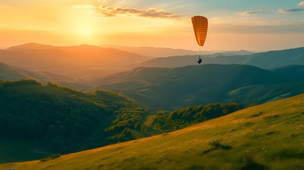 golden parachute against blue sky, generative ai. High quality photo