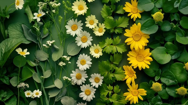 A collection of various flowers placed closely alongside each other, creating a vibrant and colorful display.