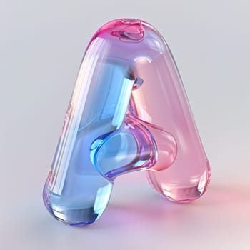 glassy pink and blue letter A for logo in the style of neumorphism, soft natural lighting, simple and elegant space, close-up, super high detaill