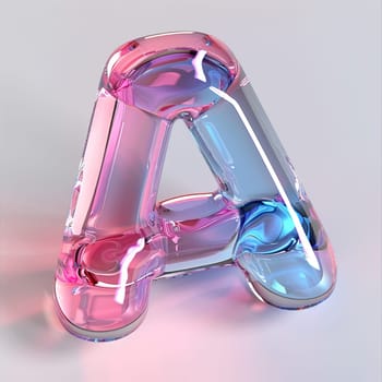 glassy pink and blue letter A for logo in the style of neumorphism, soft natural lighting, simple and elegant space, close-up, super high detaill