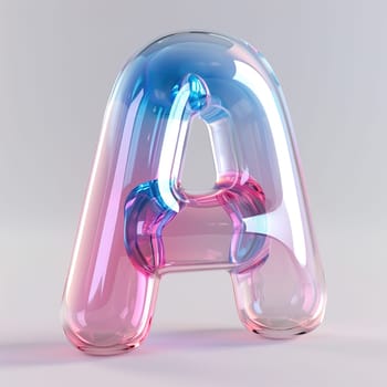 glassy pink and blue letter A for logo in the style of neumorphism, soft natural lighting, simple and elegant space, close-up, super high detaill