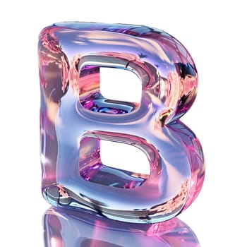 glassy pink and blue letter B for logo in the style of neumorphism, soft natural lighting, simple and elegant space, close-up, super high detaill