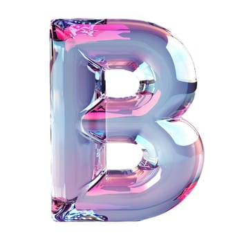 glassy pink and blue letter B for logo in the style of neumorphism, soft natural lighting, simple and elegant space, close-up, super high detaill