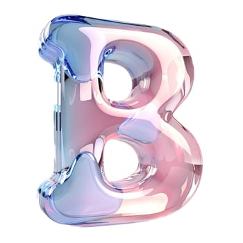 glassy pink and blue letter B for logo in the style of neumorphism, soft natural lighting, simple and elegant space, close-up, super high detaill