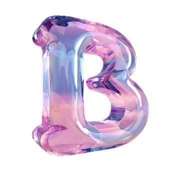 glassy pink and blue letter B for logo in the style of neumorphism, soft natural lighting, simple and elegant space, close-up, super high detaill