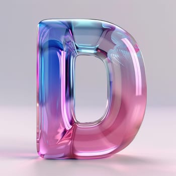 glassy pink and blue letter D for logo in the style of neumorphism, soft natural lighting, simple and elegant space, close-up, super high detaill