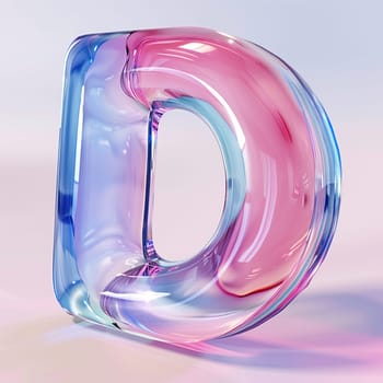 glassy pink and blue letter D for logo in the style of neumorphism, soft natural lighting, simple and elegant space, close-up, super high detaill