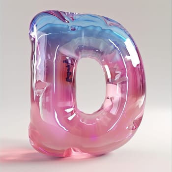 glassy pink and blue letter D for logo in the style of neumorphism, soft natural lighting, simple and elegant space, close-up, super high detaill