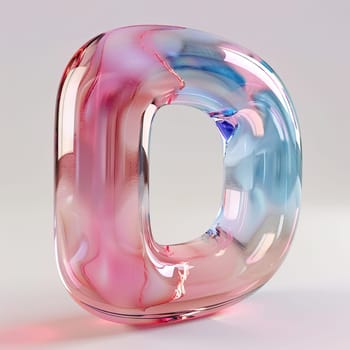 glassy pink and blue letter D for logo in the style of neumorphism, soft natural lighting, simple and elegant space, close-up, super high detaill