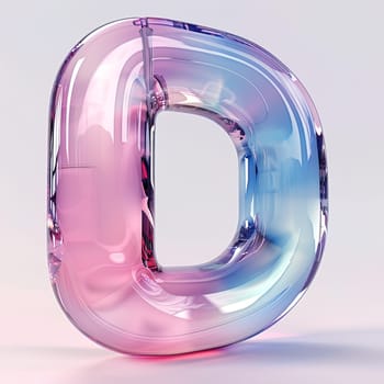 glassy pink and blue letter D for logo in the style of neumorphism, soft natural lighting, simple and elegant space, close-up, super high detaill