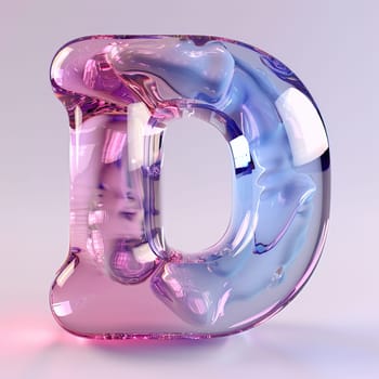 glassy pink and blue letter D for logo in the style of neumorphism, soft natural lighting, simple and elegant space, close-up, super high detaill