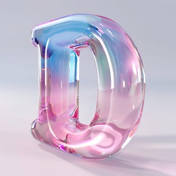 glassy pink and blue letter D for logo in the style of neumorphism, soft natural lighting, simple and elegant space, close-up, super high detaill