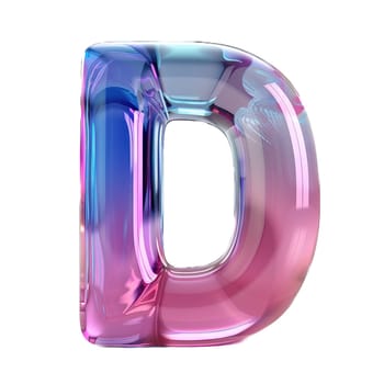 glassy pink and blue letter D for logo in the style of neumorphism, soft natural lighting, simple and elegant space, close-up, super high detaill