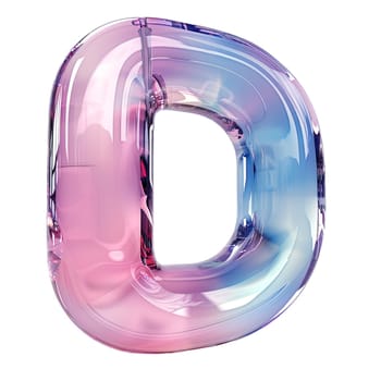 glassy pink and blue letter D for logo in the style of neumorphism, soft natural lighting, simple and elegant space, close-up, super high detaill