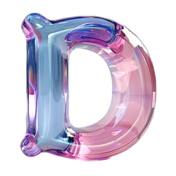 glassy pink and blue letter D for logo in the style of neumorphism, soft natural lighting, simple and elegant space, close-up, super high detaill