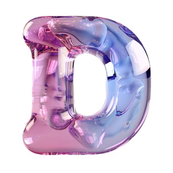 glassy pink and blue letter D for logo in the style of neumorphism, soft natural lighting, simple and elegant space, close-up, super high detaill