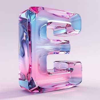 glassy pink and blue letter E for logo in the style of neumorphism, soft natural lighting, simple and elegant space, close-up, super high detaill