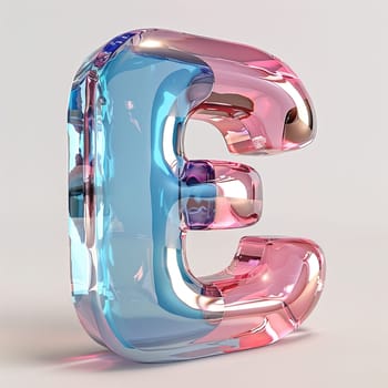 glassy pink and blue letter E for logo in the style of neumorphism, soft natural lighting, simple and elegant space, close-up, super high detaill